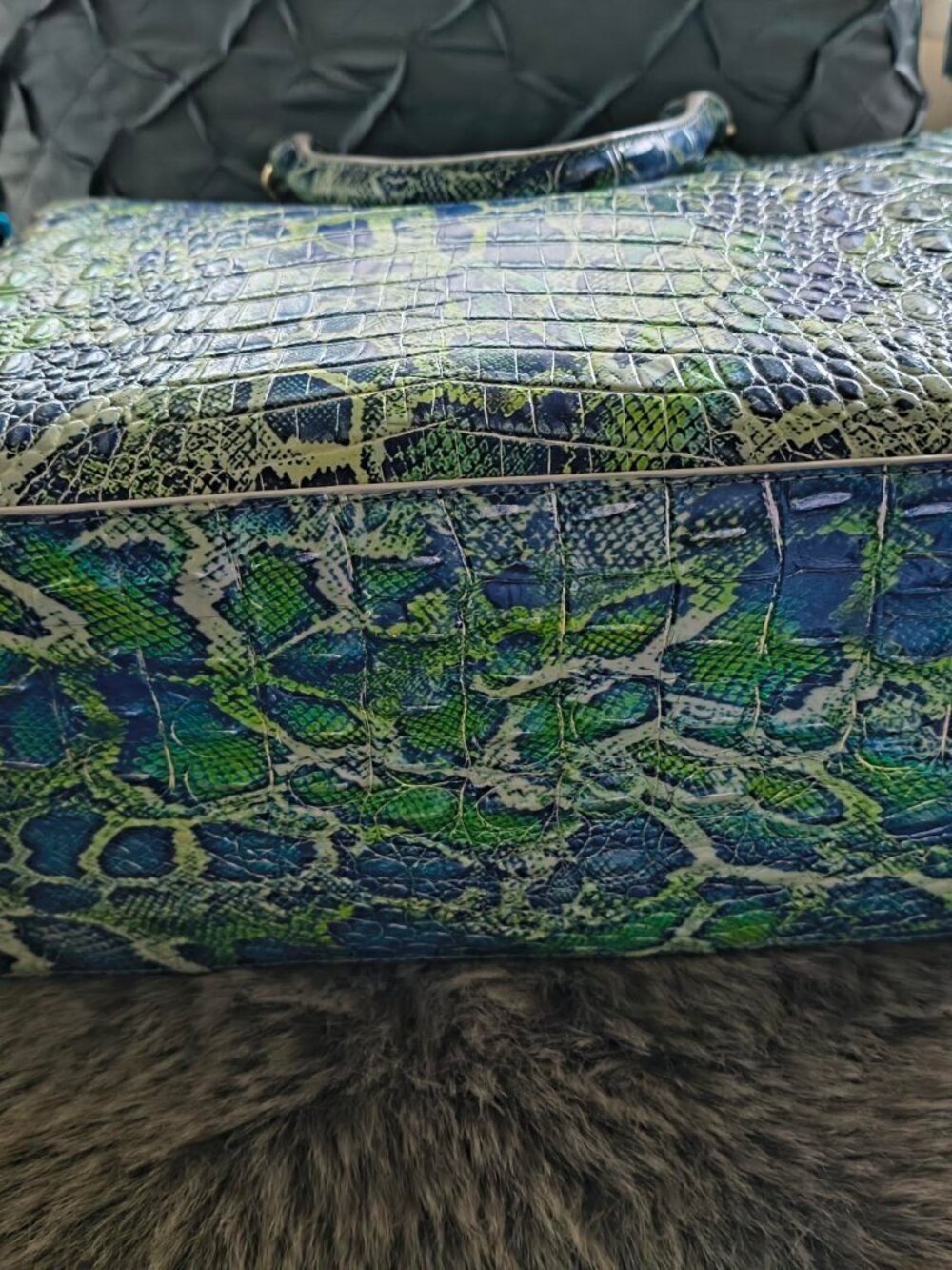 BRAHMIN LG. DUXBURY SATCHEL - Green Viper Print - Picture 4 of 5